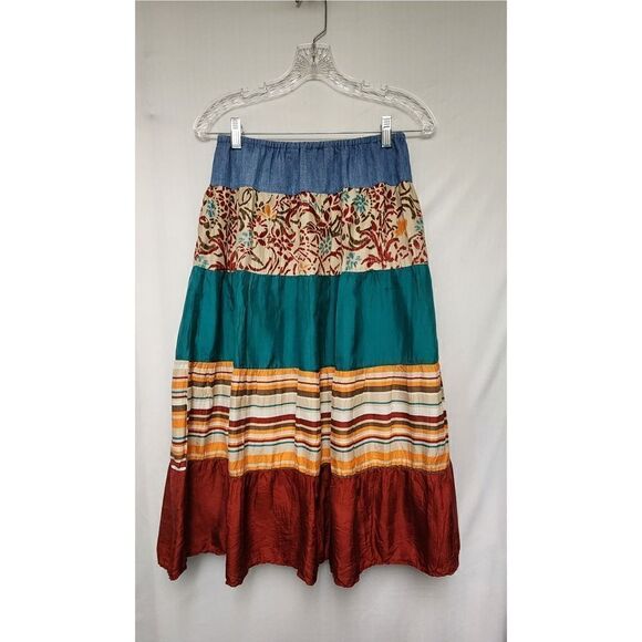 KATE HILL CASUAL A-LINE MULTICOLOR FLORAL BOHEMIAN LONG SKIRT SIZE M - Picture 2 of 5